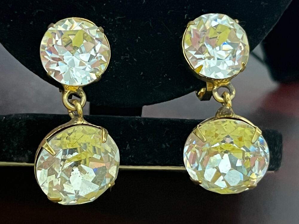VTG Chunky Rhinestone Clip On Earrings Gold Tone Prom Homecoming Bling Glam